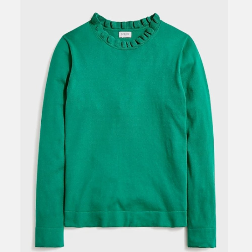 J Crew Deep Emerald Green Ruffleneck Sweater Current Style Sold Out M